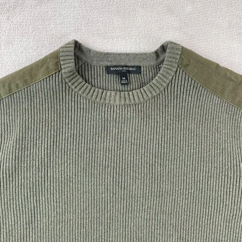 Banana Republic Utility‎ Sweater Men XL Green Hunting Military Shoulder Patches